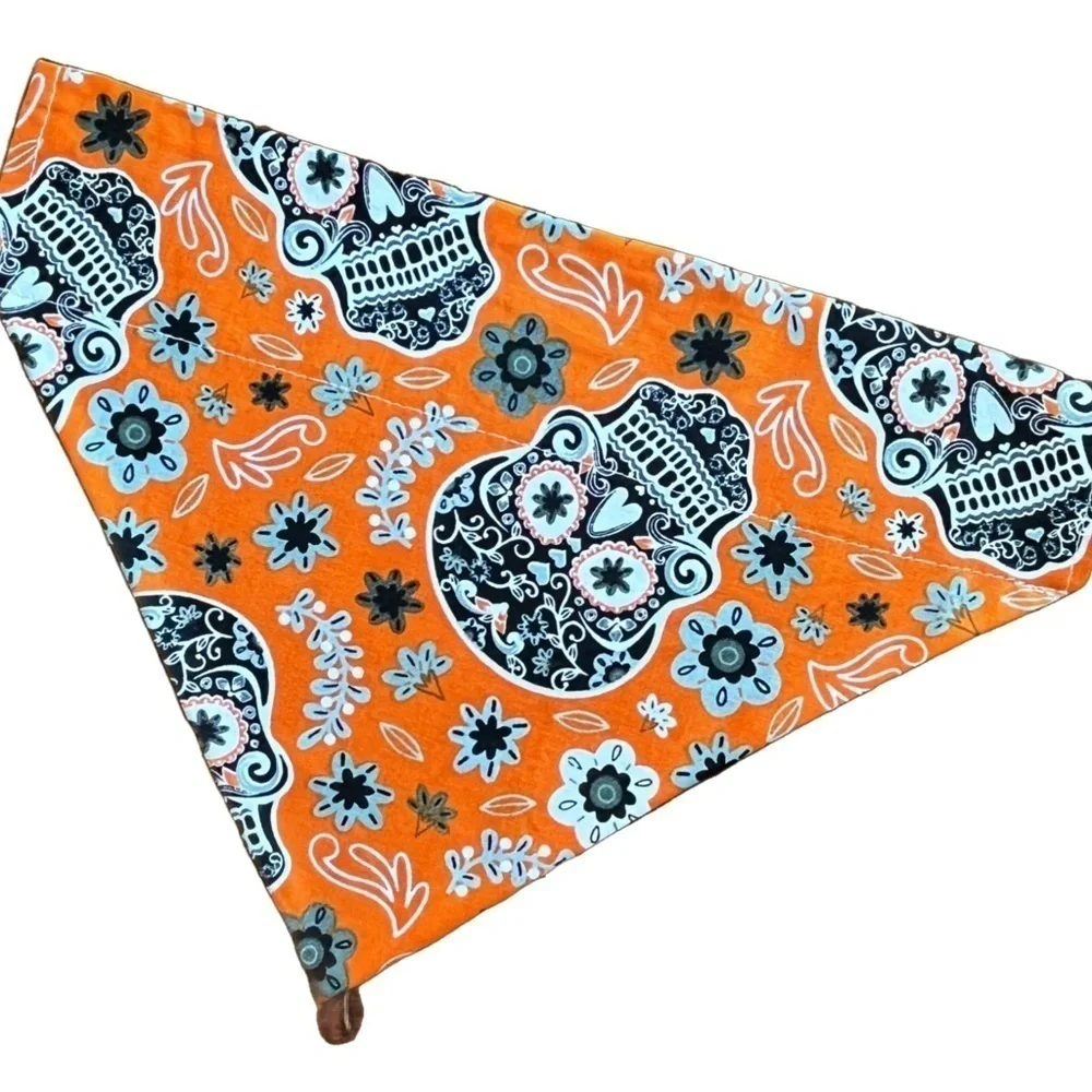 Sugar Skulls Halloween Handmade Reversible Over Collar Dog Bandana XS SM M La…